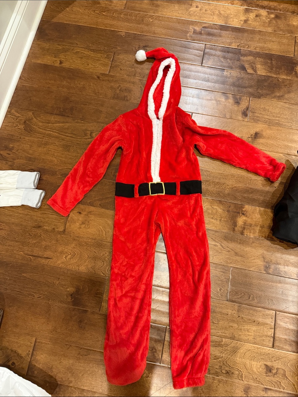 Kids Santa One-Piece Costume - Red Hooded Festive Jumpsuit